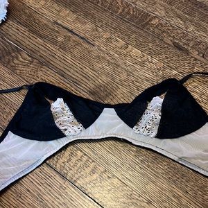 Only Hearts Black And Cream Lace and Mesh Peek-a boo Bra